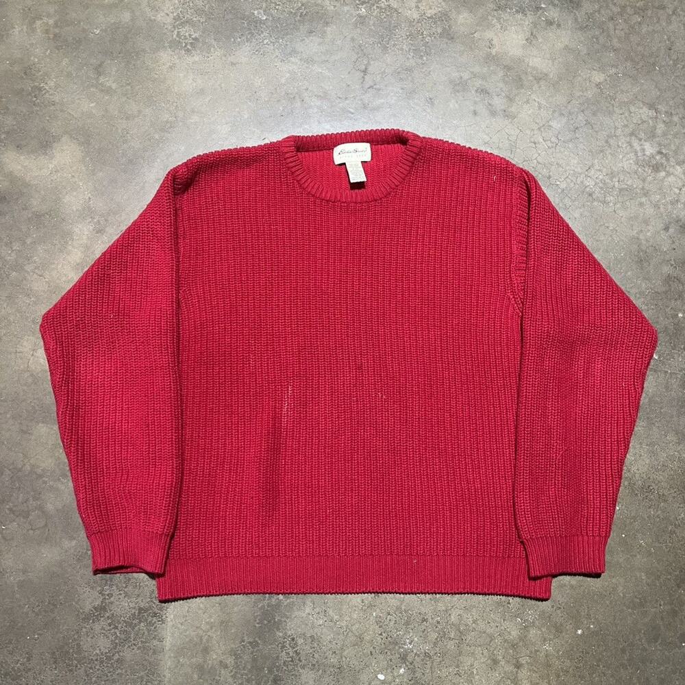 Vintage 90s Eddie Bauer Red Ribbed Cotton Boxy Knit Sweater